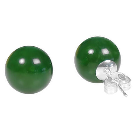10mm Nephrite Green Jade Ball Stud Earrings 14K White - Trustmark Jewelers - Earrings - 1