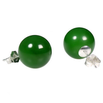 12mm Nephrite Green Jade Ball Stud Earrings 14K White - Trustmark Jewelers - Earrings - 1