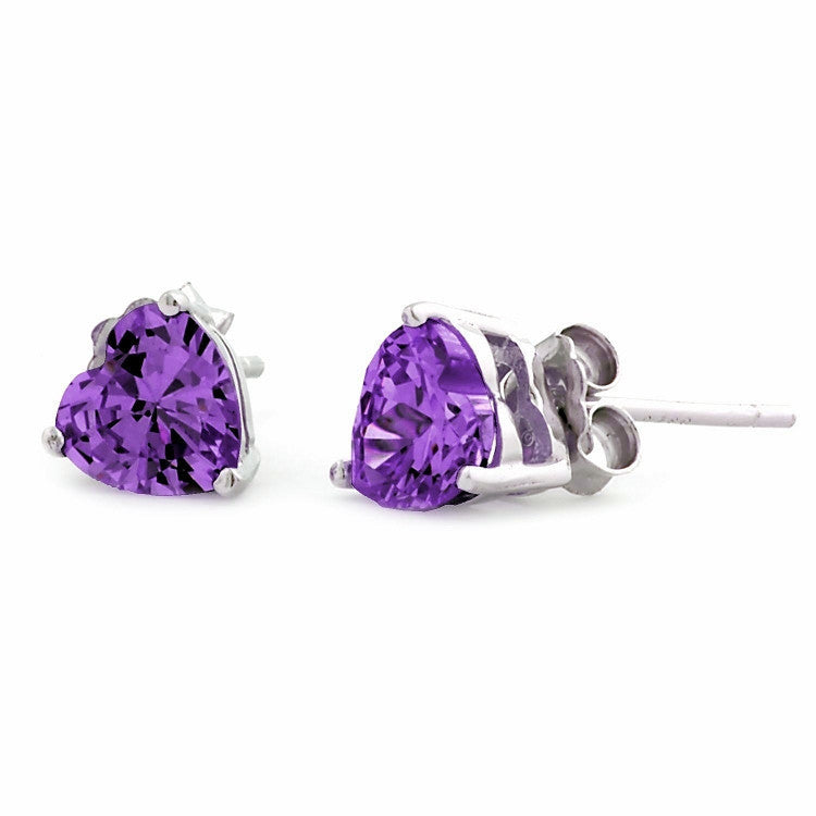 Amy: 1.50ct 6mm Radiant Heart Cut Amethyst Ice CZ Stud Earrings - Trustmark Jewelers - Earrings - 1
