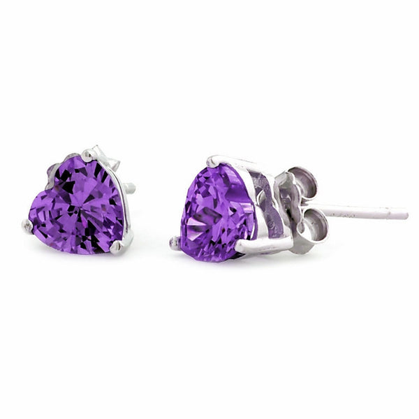 Amy: 1.50ct 6mm Radiant Heart Cut Amethyst Ice CZ Stud Earrings - Trustmark Jewelers - Earrings - 1