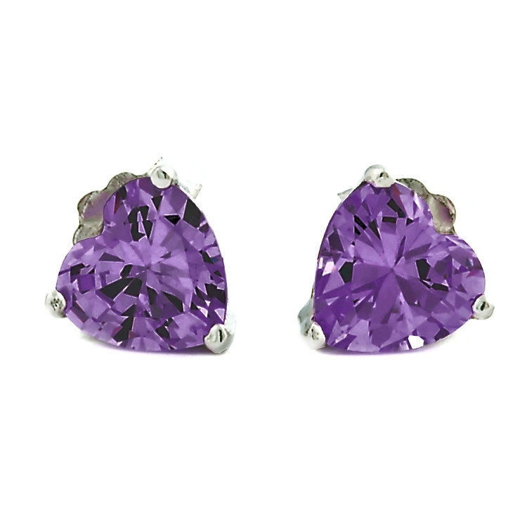 Amy: 1.50ct 6mm Radiant Heart Cut Amethyst Ice CZ Stud Earrings - Trustmark Jewelers - Earrings - 2