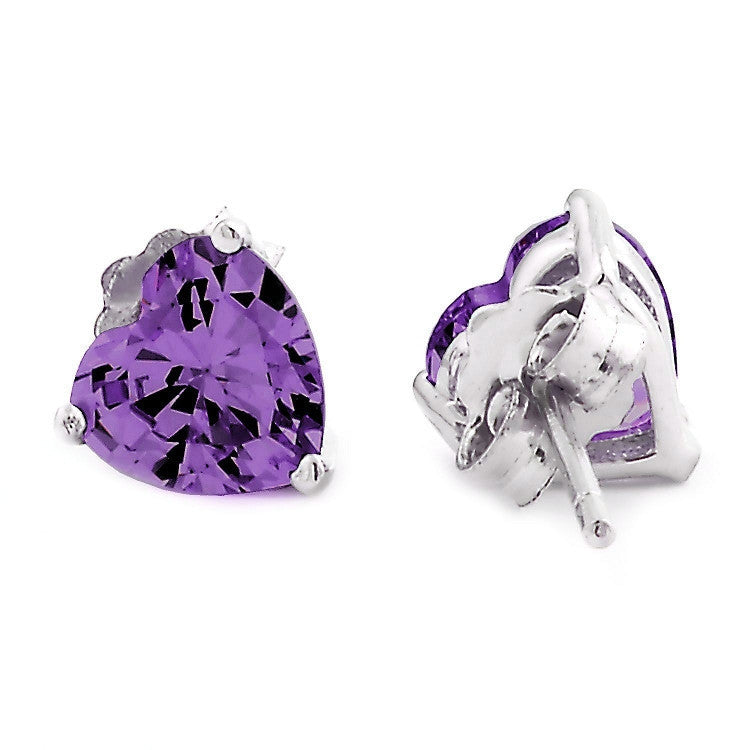 Amy: 1.50ct 6mm Radiant Heart Cut Amethyst Ice CZ Stud Earrings - Trustmark Jewelers - Earrings - 3