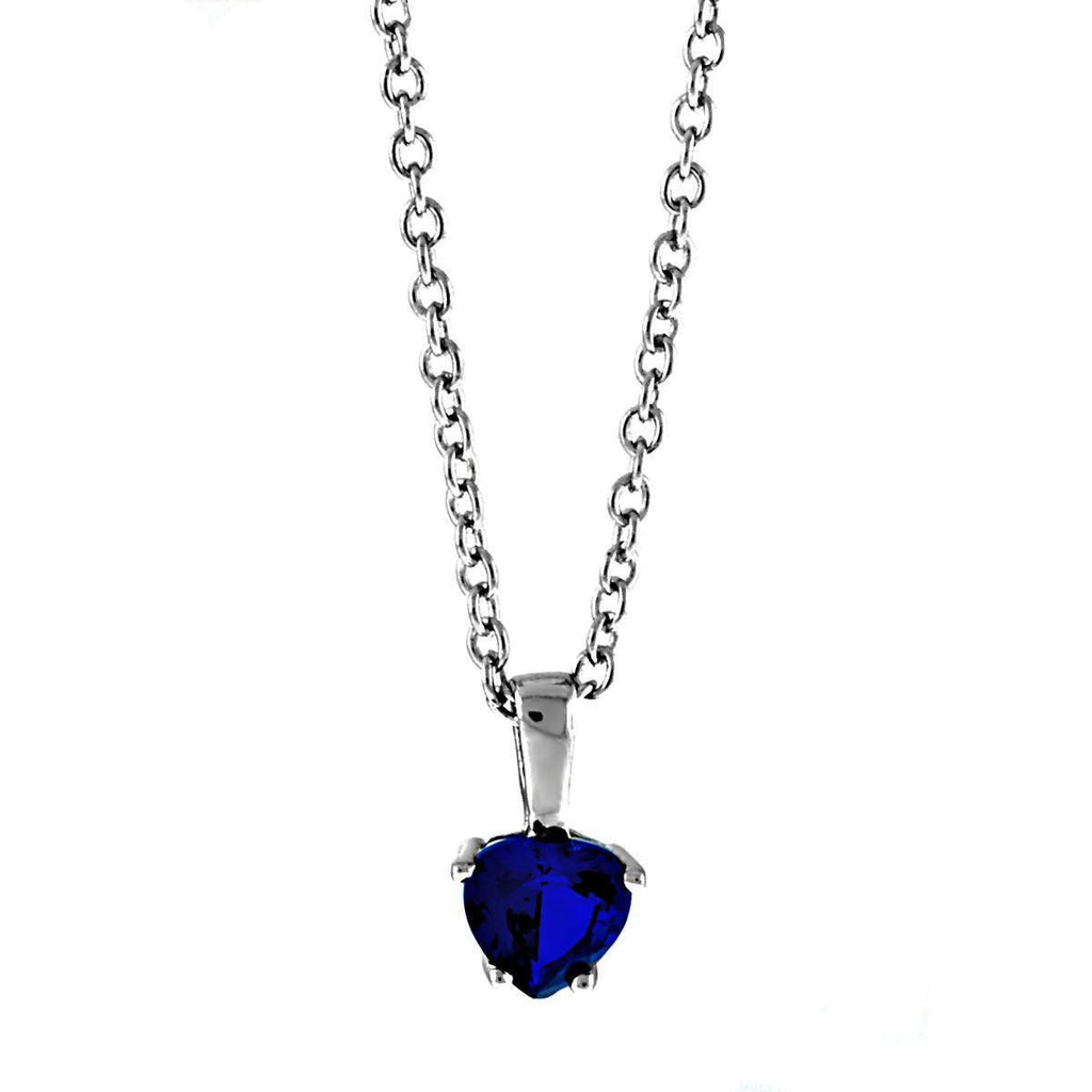 Jacinda: 0.75ct Heart Cut created Blue Sapphire Silver Chain Pendant - Trustmark Jewelers - Pendandts and Necklaces