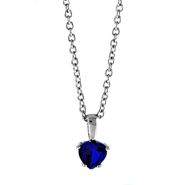 Jacinda: 0.75ct Heart Cut created Blue Sapphire Silver Chain Pendant - Trustmark Jewelers - Pendandts and Necklaces