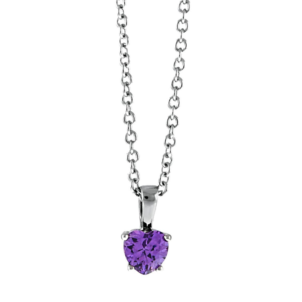 Amy: 0.75ct Heart Cut Amethyst Ice CZ Silver Chain Pendant - Trustmark Jewelers - Pendandts and Necklaces