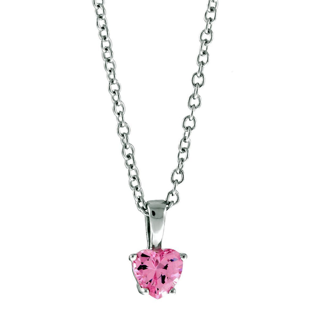 Patsy: 0.75ct Heart Cut Pink Sapphire Ice CZ Silver Chain Pendant - Trustmark Jewelers - Pendandts and Necklaces