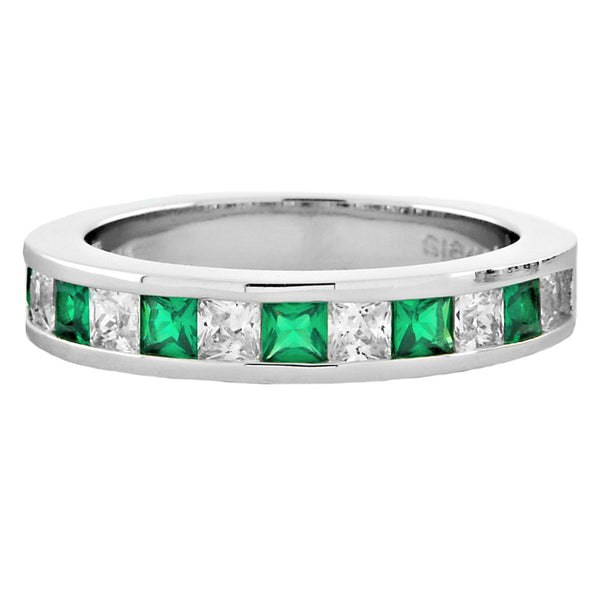 Olympia B: 2.21ct Princess cut Emerald & CZ Semi-Eternity Wedding Band - Trustmark Jewelers - Wedding Bands - 1
