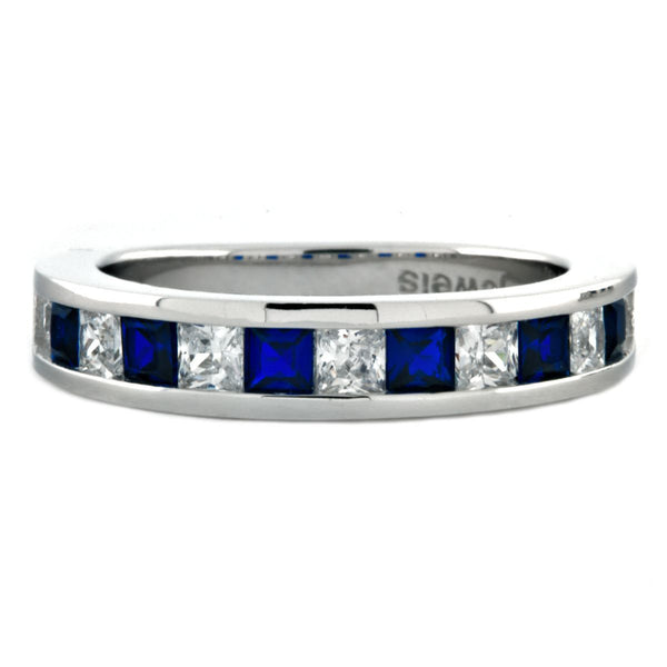 Olivia B: 2.21ct Princess cut Sapphire & CZ Semi-Eternity Wedding Band - Trustmark Jewelers - Wedding Bands - 1