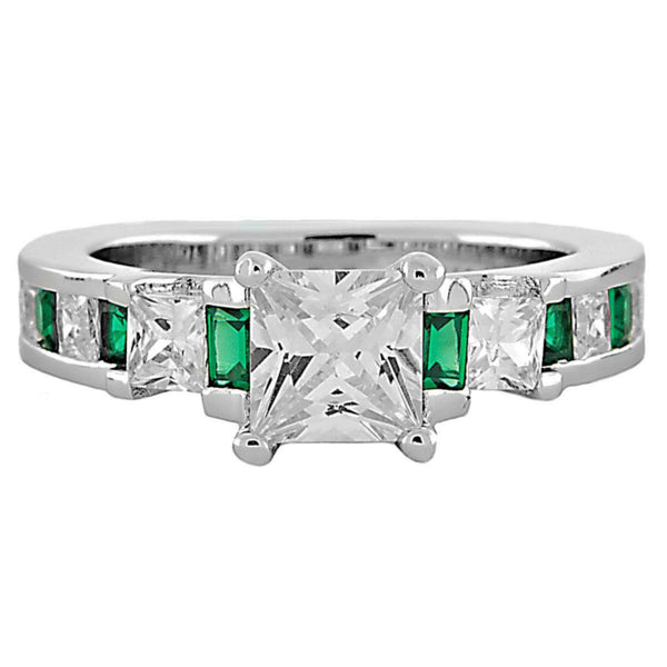 Olympia E: 2.14 ct Emerald and Russian Ice CZ Engagement Band Ring - Trustmark Jewelers - Engagement Rings - 1