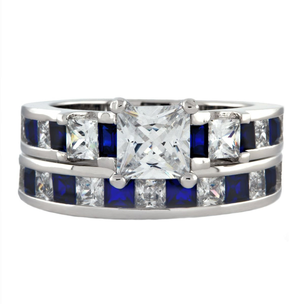 Olivia: Glamorous 4.35ct Sapphire and Russian Ice CZ Wedding Ring Set - Trustmark Jewelers - Wedding Ring Sets - 1