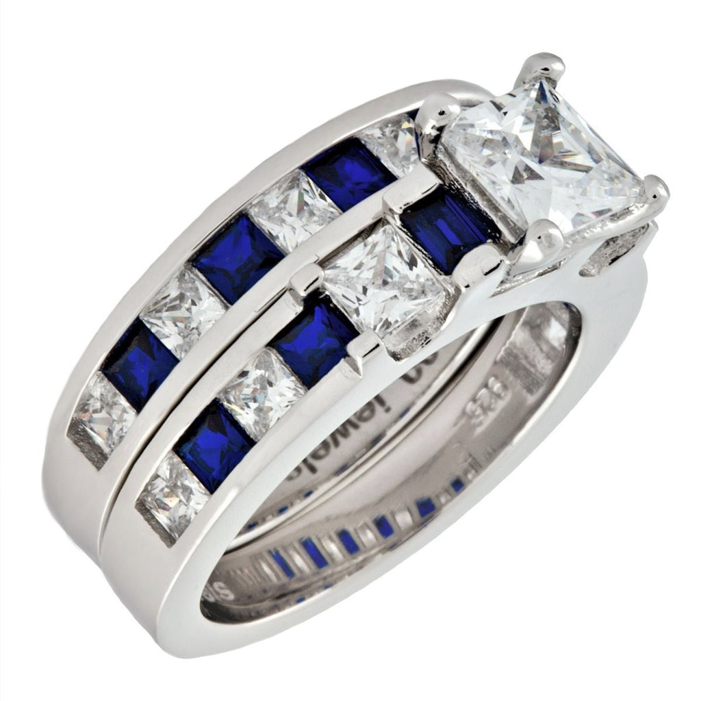 Olivia: Glamorous 4.35ct Sapphire and Russian Ice CZ Wedding Ring Set - Trustmark Jewelers - Wedding Ring Sets - 4
