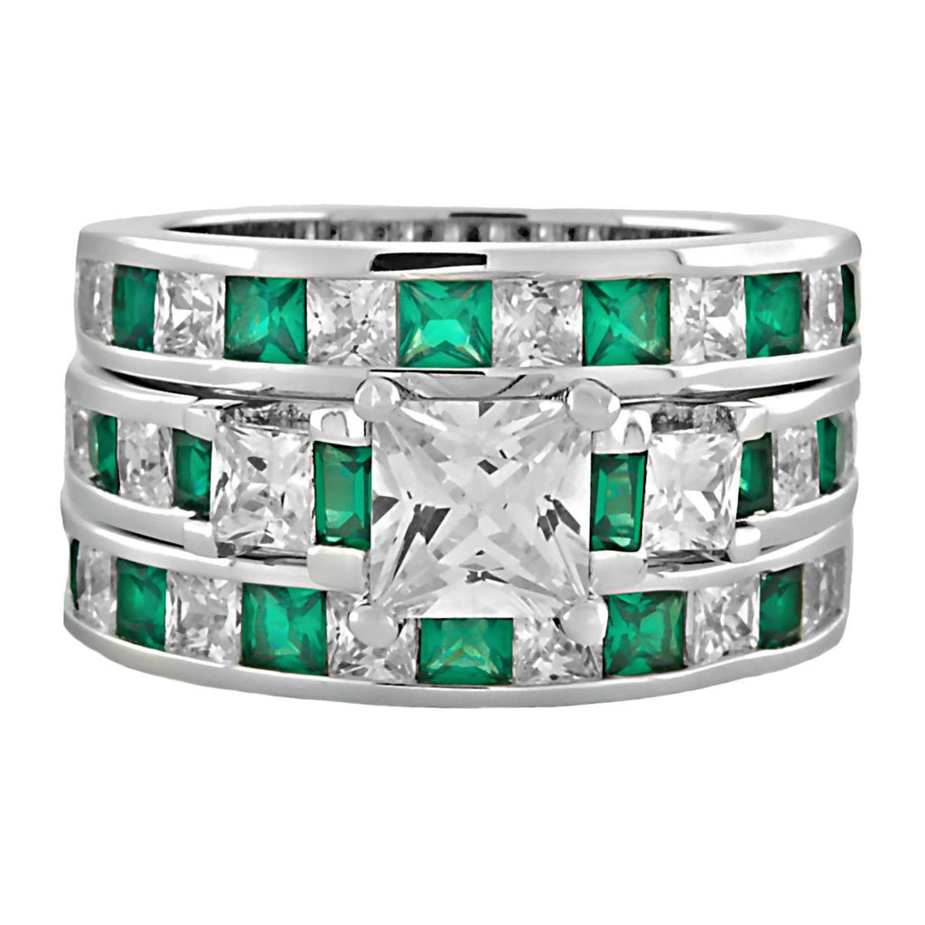 Olympia 3: Stunning 6.56c Emerald Ice Diamond CZ 3 Pc Wedding Ring Set - Trustmark Jewelers - Wedding Ring Sets - 1