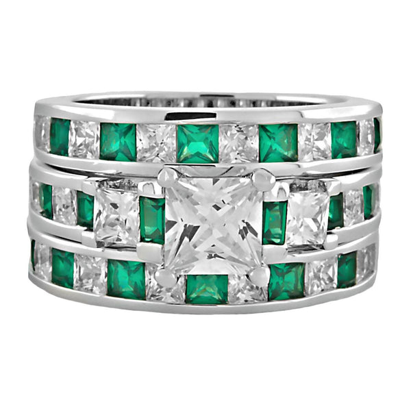 Olympia 3: Stunning 6.56c Emerald Ice Diamond CZ 3 Pc Wedding Ring Set - Trustmark Jewelers - Wedding Ring Sets - 1