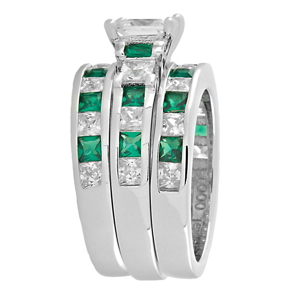 Olympia 3: Stunning 6.56c Emerald Ice Diamond CZ 3 Pc Wedding Ring Set - Trustmark Jewelers - Wedding Ring Sets - 3