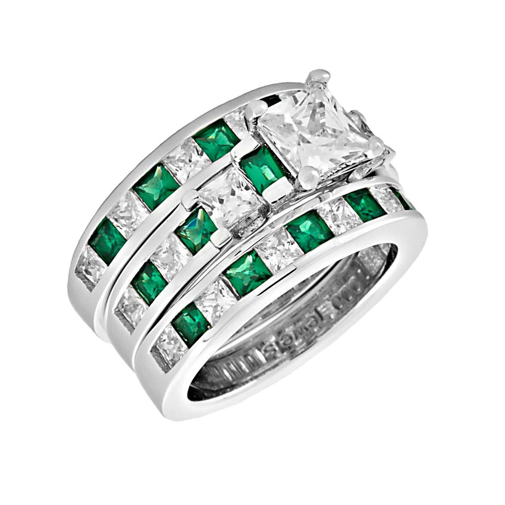 Olympia 3: Stunning 6.56c Emerald Ice Diamond CZ 3 Pc Wedding Ring Set - Trustmark Jewelers - Wedding Ring Sets - 2