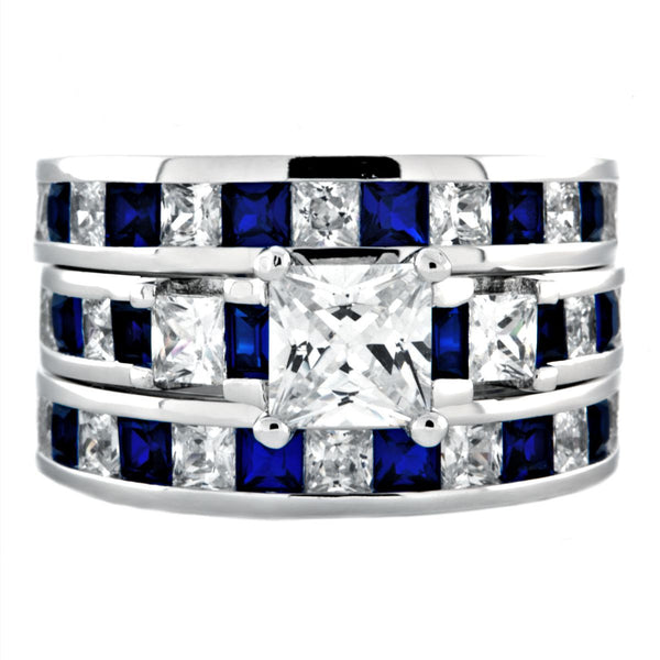 Olivia 3: Stunning 6.56c created Blue Sapphire 3 Pc Wedding Ring Set - Trustmark Jewelers - Wedding Ring Sets - 1
