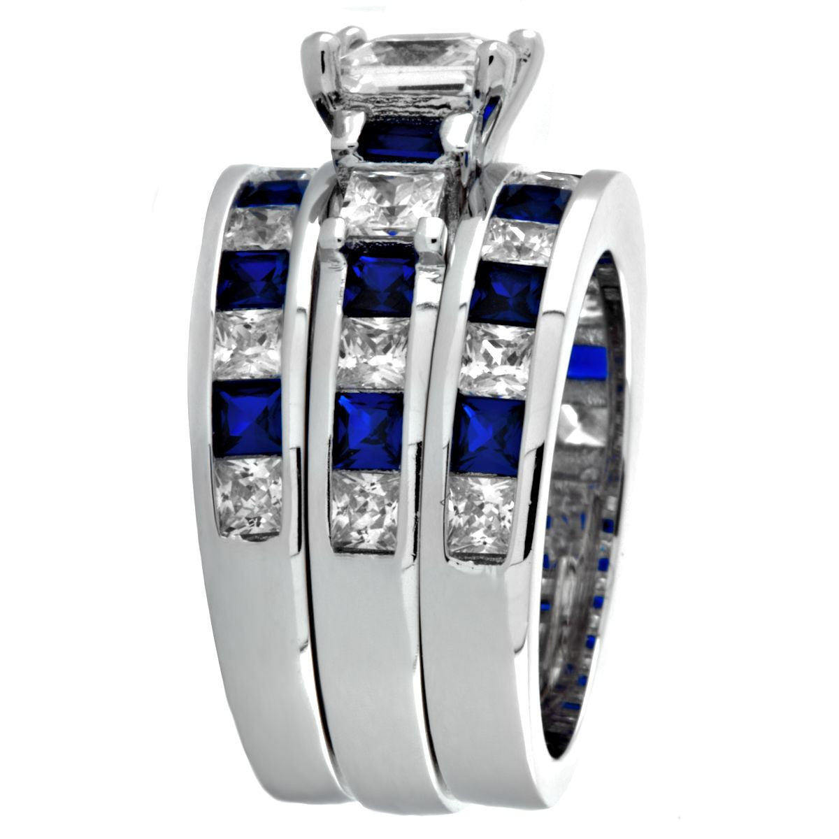 Blue sapphire bridal ring set deals
