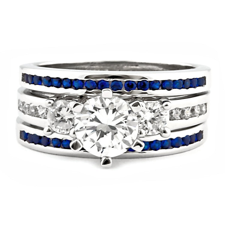 Lakoda 3SA Stunning 1.58c IOF CZ and Sapphire 3 Pc Wedding Ring