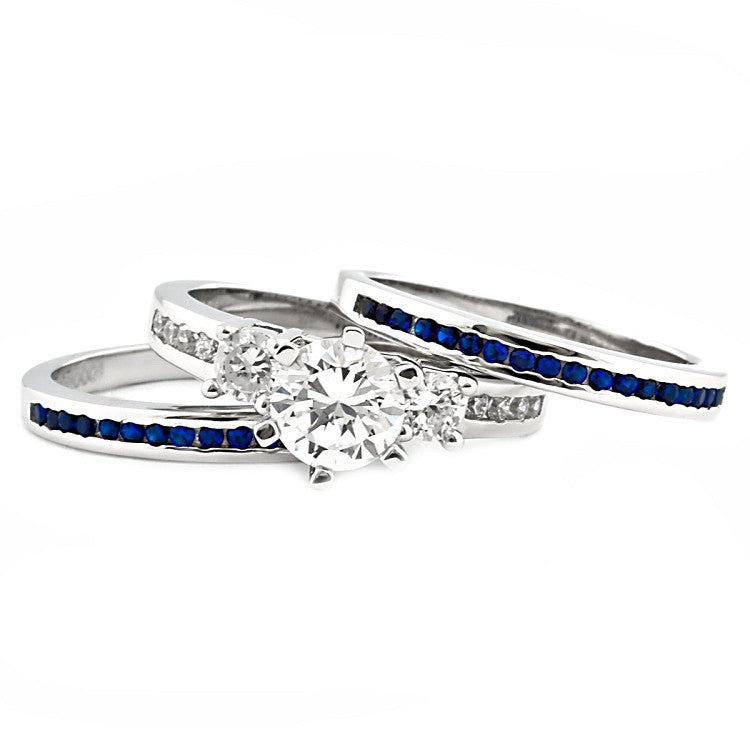 Lakoda 3SA: 1.58c Pc 3 Ring - Jewelers Trustmark Stunning IOF Set Wedding CZ and Sapphire