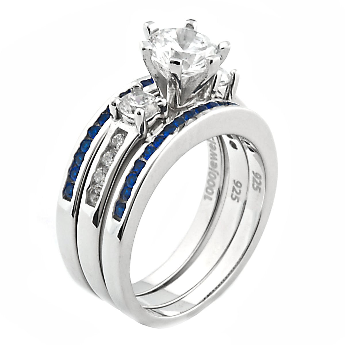 Lakoda 3SA: Stunning 1.58c IOF - 3 Trustmark Jewelers Ring CZ Wedding Set Pc and Sapphire