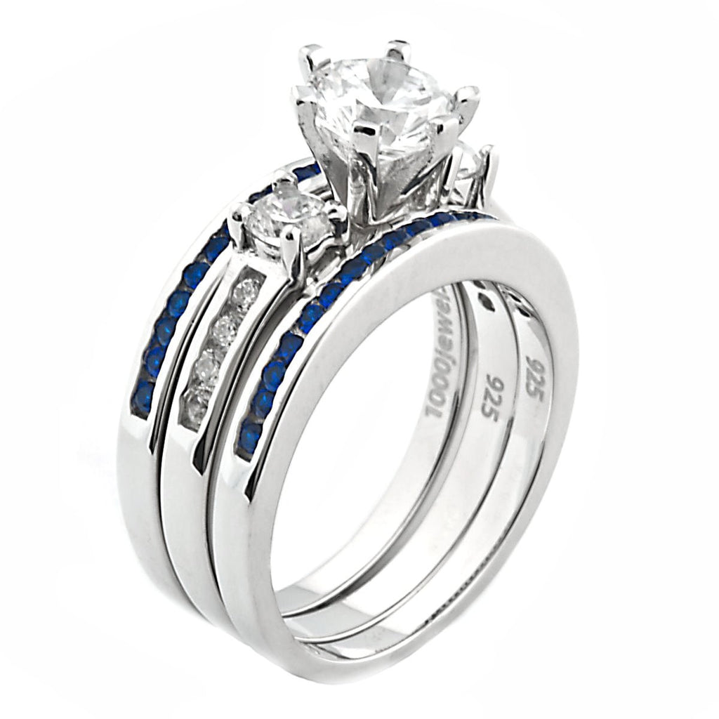 Lakoda 3SA: Stunning 1.58c IOF CZ and Sapphire 3 Pc Wedding Ring Set - Trustmark Jewelers - Wedding Ring Sets - 3