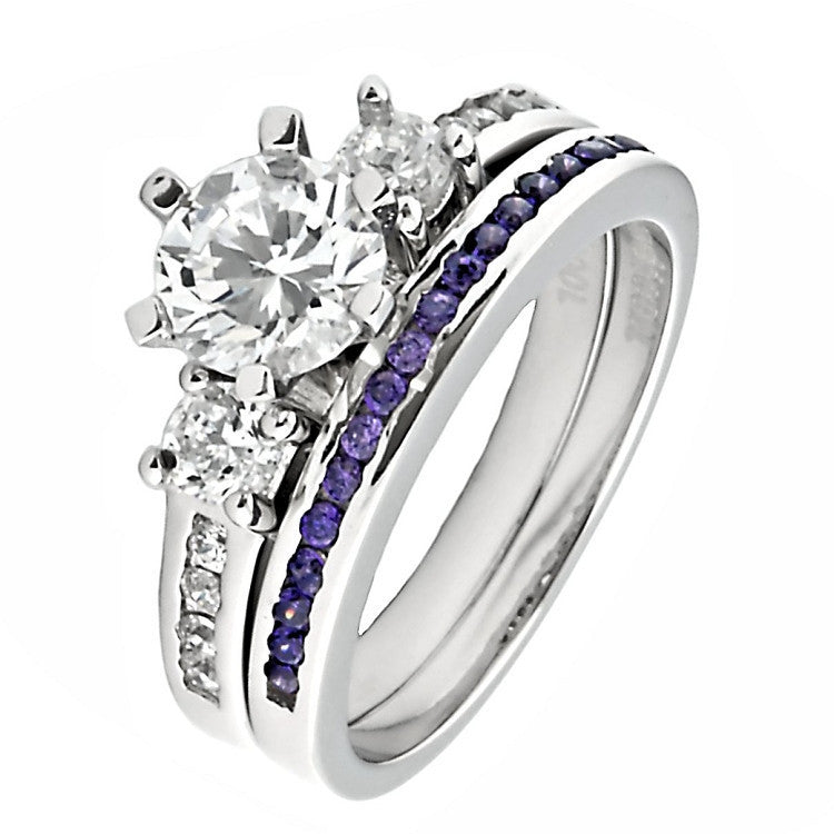 Lakoda AT: Stunning 1.31c IOF CZ and Amethyst 2 Piece Wedding Ring Set - Trustmark Jewelers - Wedding Ring Sets - 2
