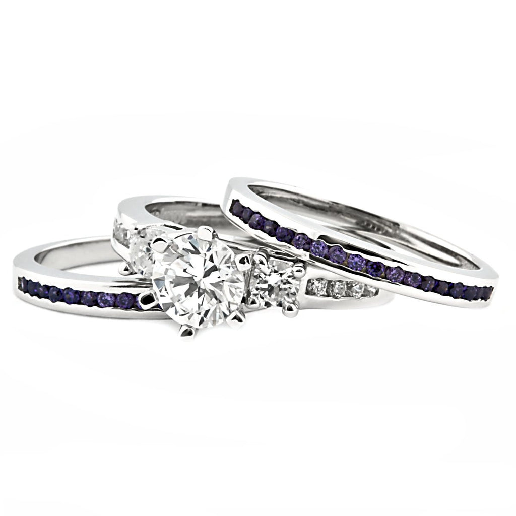 Lakoda 3AT: Stunning 1.58c IOF CZ and Amethyst 3 Pc Wedding Ring Set - Trustmark Jewelers - Wedding Ring Sets - 2