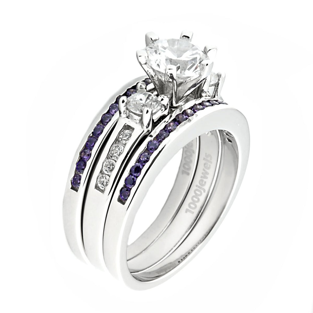 Lakoda 3AT: Stunning 1.58c IOF CZ and Amethyst 3 Pc Wedding Ring Set - Trustmark Jewelers - Wedding Ring Sets - 3