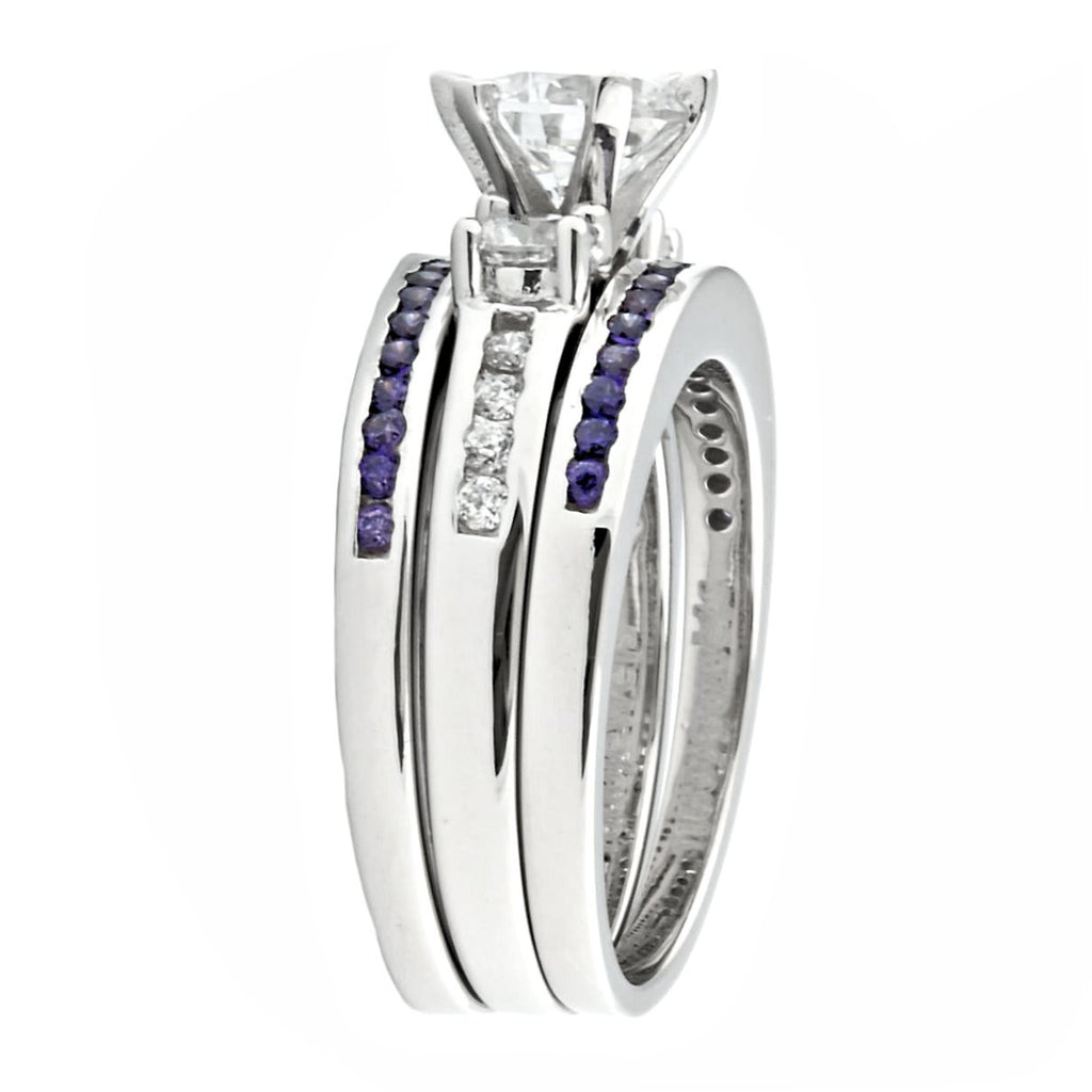 Lakoda 3AT: Stunning 1.58c IOF CZ and Amethyst 3 Pc Wedding Ring Set - Trustmark Jewelers - Wedding Ring Sets - 4