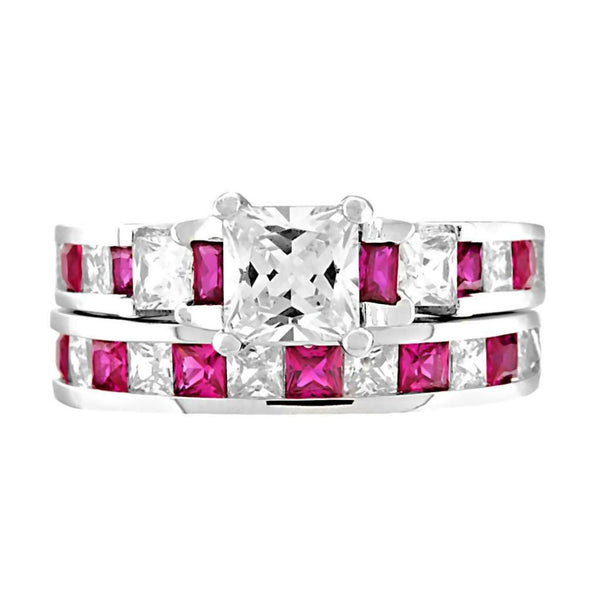 Olicia: 4.35ct created Ruby and Russian Ice CZ Wedding Ring Set - Trustmark Jewelers - Wedding Ring Sets - 1