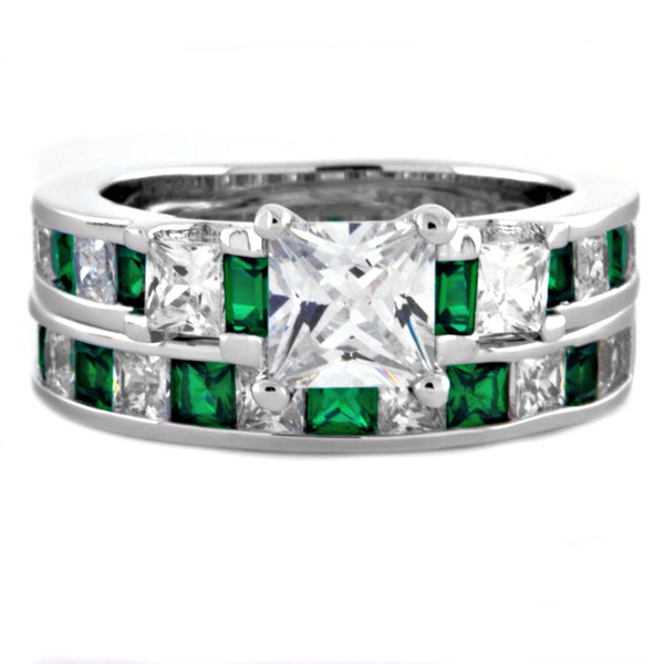Olympia: Glamorous 4.35ct Emerald and Russian Ice CZ Wedding Ring Set - Trustmark Jewelers - Wedding Ring Sets