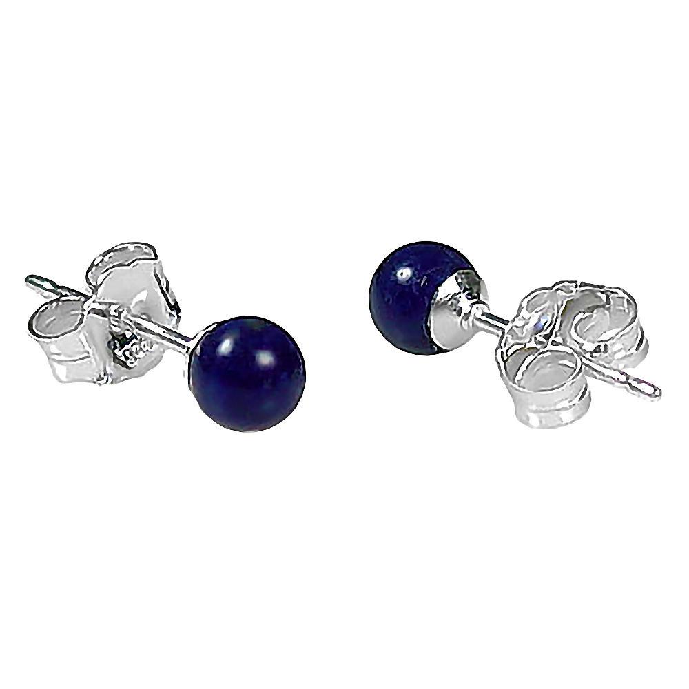 Lapis Lazuli Ball Stud Post Earrings 14K White Gold - TrustmarkJewelers.com