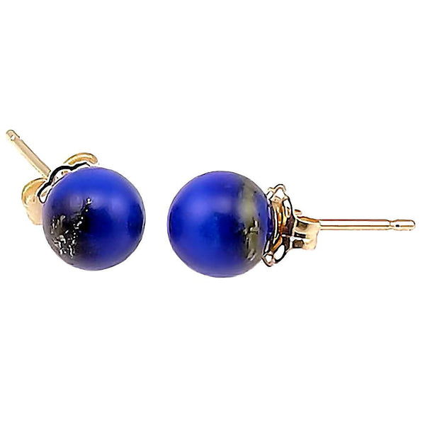 Lapis Lazuli Ball Stud Post Earrings 14K Yellow Gold - TrustmarkJewelers.com