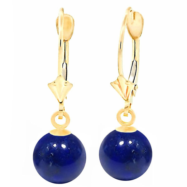 Lapis Lazuli Ball Drop Leverback Earrings 14K Yellow Gold