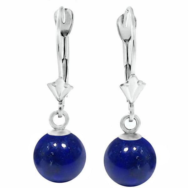 Lapis Lazuli Ball Drop Leverback Earrings 14K White Gold