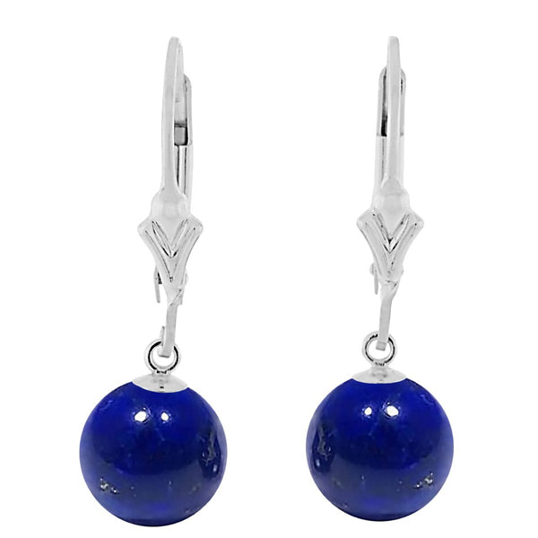 Lapis Lazuli Ball Drop Leverback Earrings 925 Sterling Silver