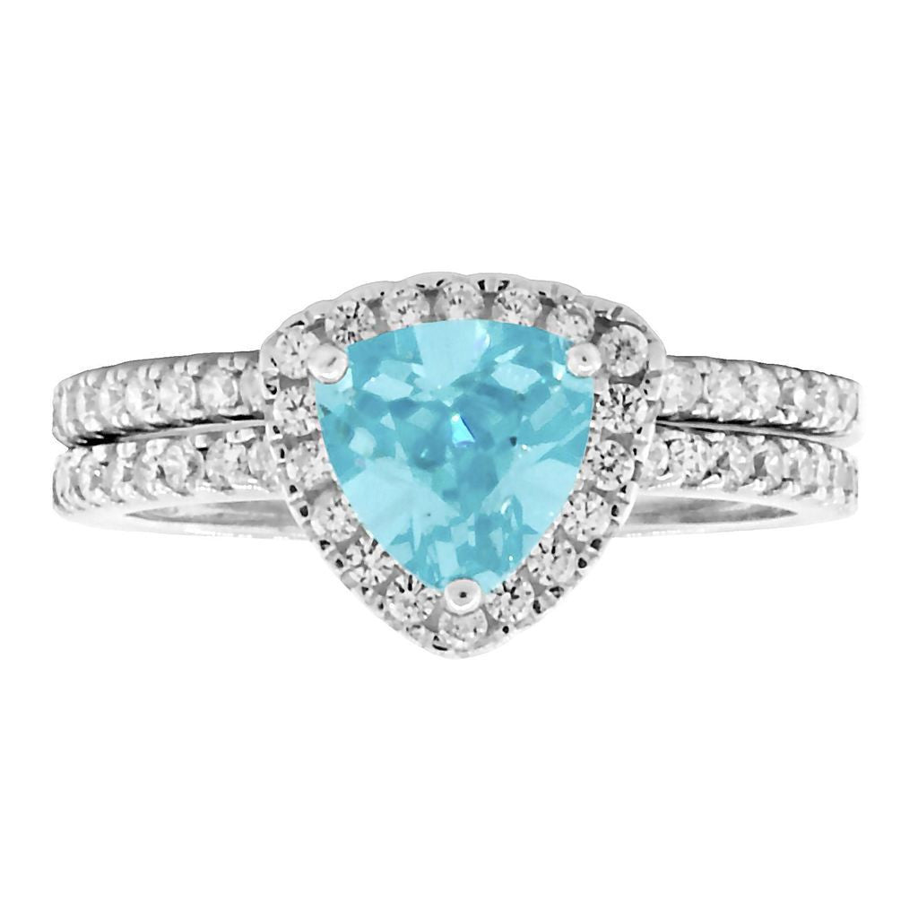 Acotas: 1.83ct Aquamarine Ice CZ Trillion Semi-eternity Wedding Set - Trustmark Jewelers - Wedding Ring Sets