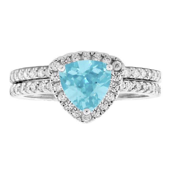 Acotas: 1.83ct Aquamarine Ice CZ Trillion Semi-eternity Wedding Set - Trustmark Jewelers - Wedding Ring Sets