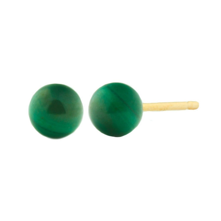 4mm Green Malachite Ball Stud Earrings 14K Yellow Gold - Trustmark Jewelers - Earrings - 1