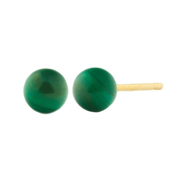 4mm Green Malachite Ball Stud Earrings 14K Yellow Gold - Trustmark Jewelers - Earrings - 1