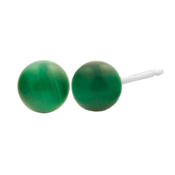 4mm Green Malachite Ball Stud Earrings 14K White Gold - Trustmark Jewelers - Earrings - 1