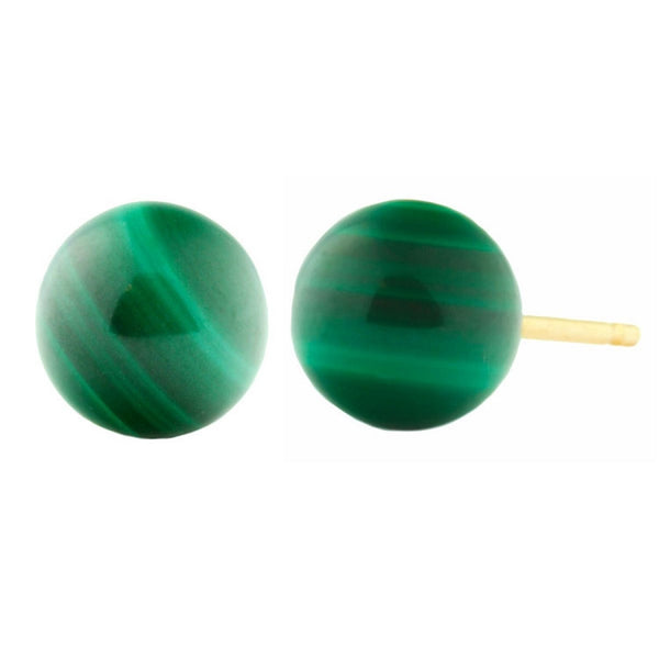 6mm Green Malachite Ball Stud Earrings 14K Yellow Gold - Trustmark Jewelers - Earrings - 1