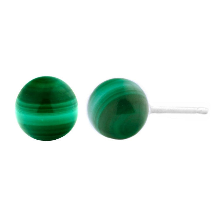 6mm Green Malachite Ball Stud Earrings Sterling Silver - Trustmark Jewelers - Earrings - 1