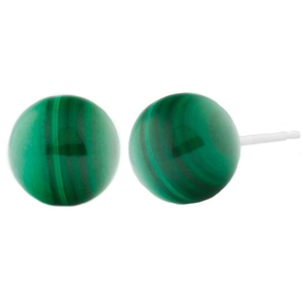 8mm Green Malachite Ball Stud Earrings Sterling Silver - Trustmark Jewelers - Earrings - 1