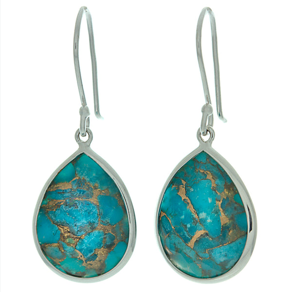Tanya: Pear-shape Faceted Quartz over Turquoise Drop Earrings 925 Silver - Trustmark Jewelers - Earrings - 1