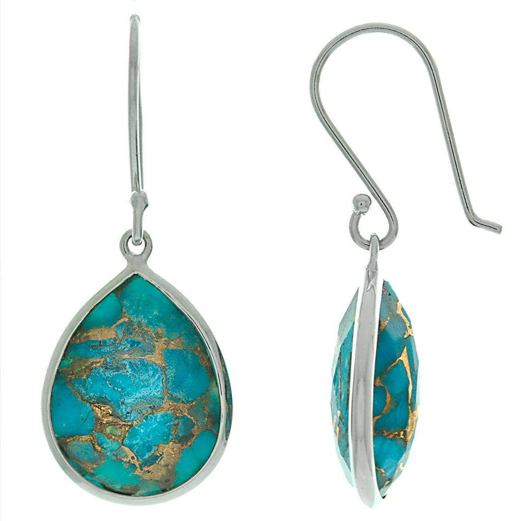 Tanya: Pear-shape Faceted Quartz over Turquoise Drop Earrings 925 Silver - Trustmark Jewelers - Earrings - 2