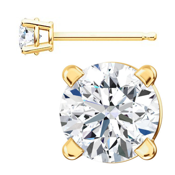 Genesis: 1.0cts Russian Ice Diamond CZ 5mm Cast Stud Earrings 14K Gold