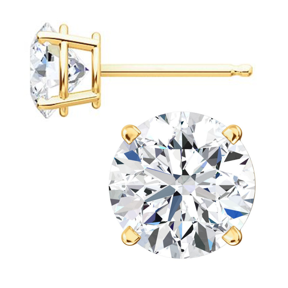 Genesis: 7mm Russian Ice Diamond CZ Cast Stud Earrings 14K Gold 2.5cts