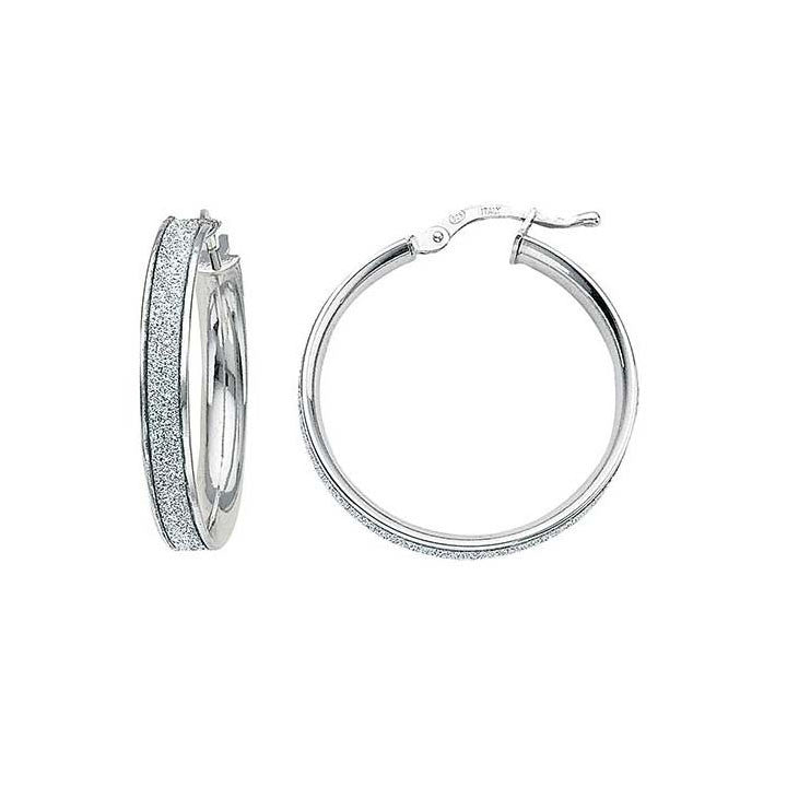 Greg Anthony Italian Glitter Hoop Earrings Lg 925 Sterling Silver - Trustmark Jewelers - Earrings