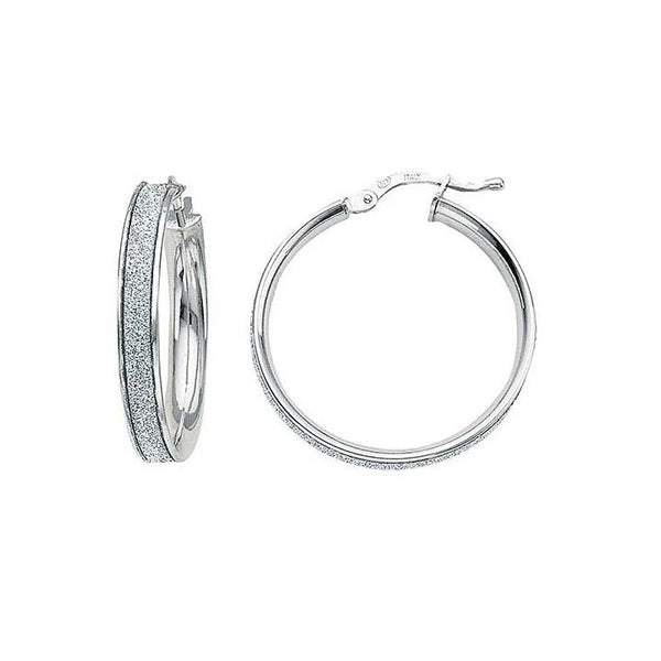 Greg Anthony Italian Glitter Hoop Earrings Lg 925 Sterling Silver - Trustmark Jewelers - Earrings